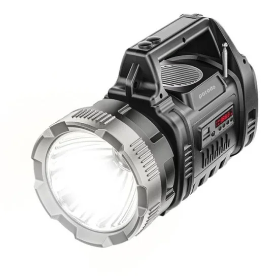 Porodo LifeStyle Outdoor 10W 3 in 1 Flashlight with FM Radio and Bluetooth Speaker - Black